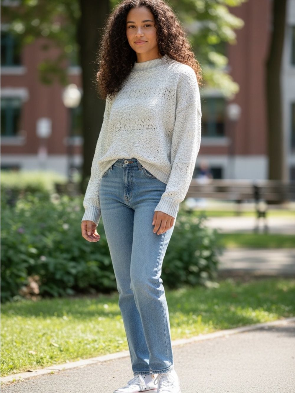 Striped Silver White Cropped Sweater
